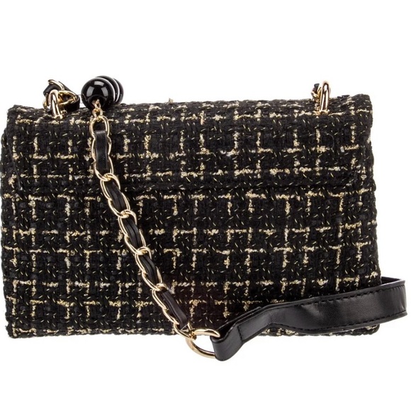 NWT RETAILS $149 BADGLEY MISCHKA Black Tweed crossbody - Picture 4 of 5
